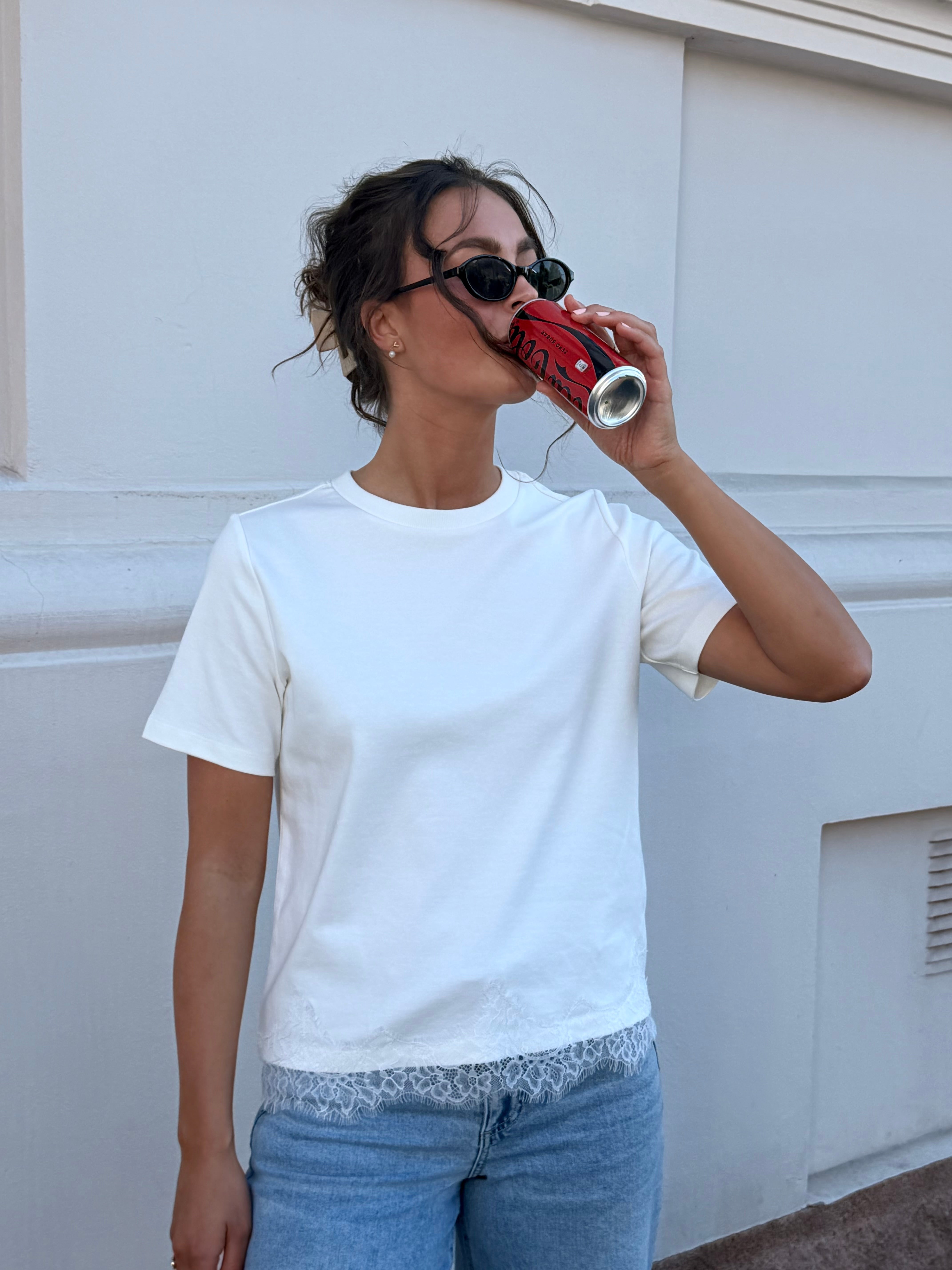 VMSARAMETTE Lace T-Shirt - Snow White